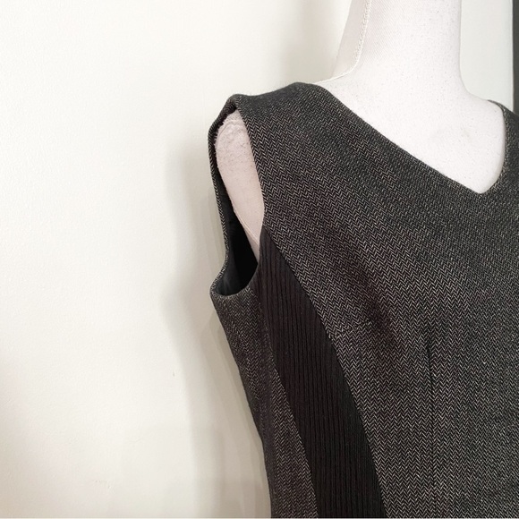 IRIS SETLAKWE WOOL LINEN BLEND GREY CHEVRON BLACK RIBBED INSERTION FORMAL DRESS - Picture 5 of 12